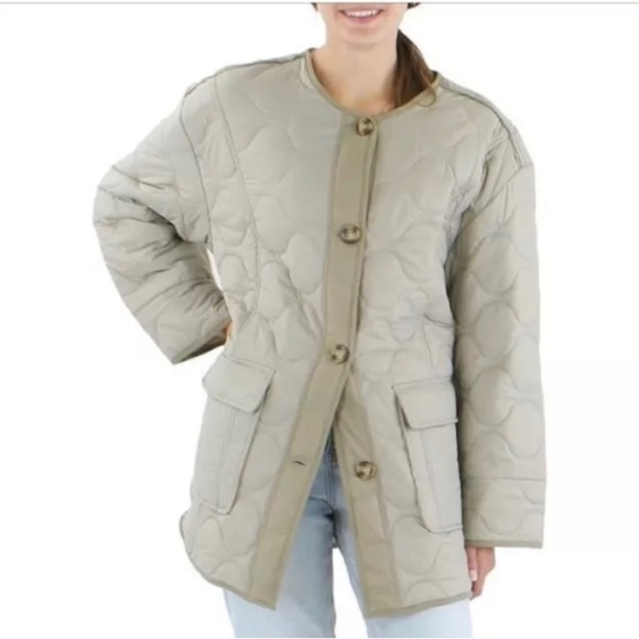 AVEC LES FILLES 1X short gray taupe putty quilted button down bomber Coat spring - Picture 1 of 11